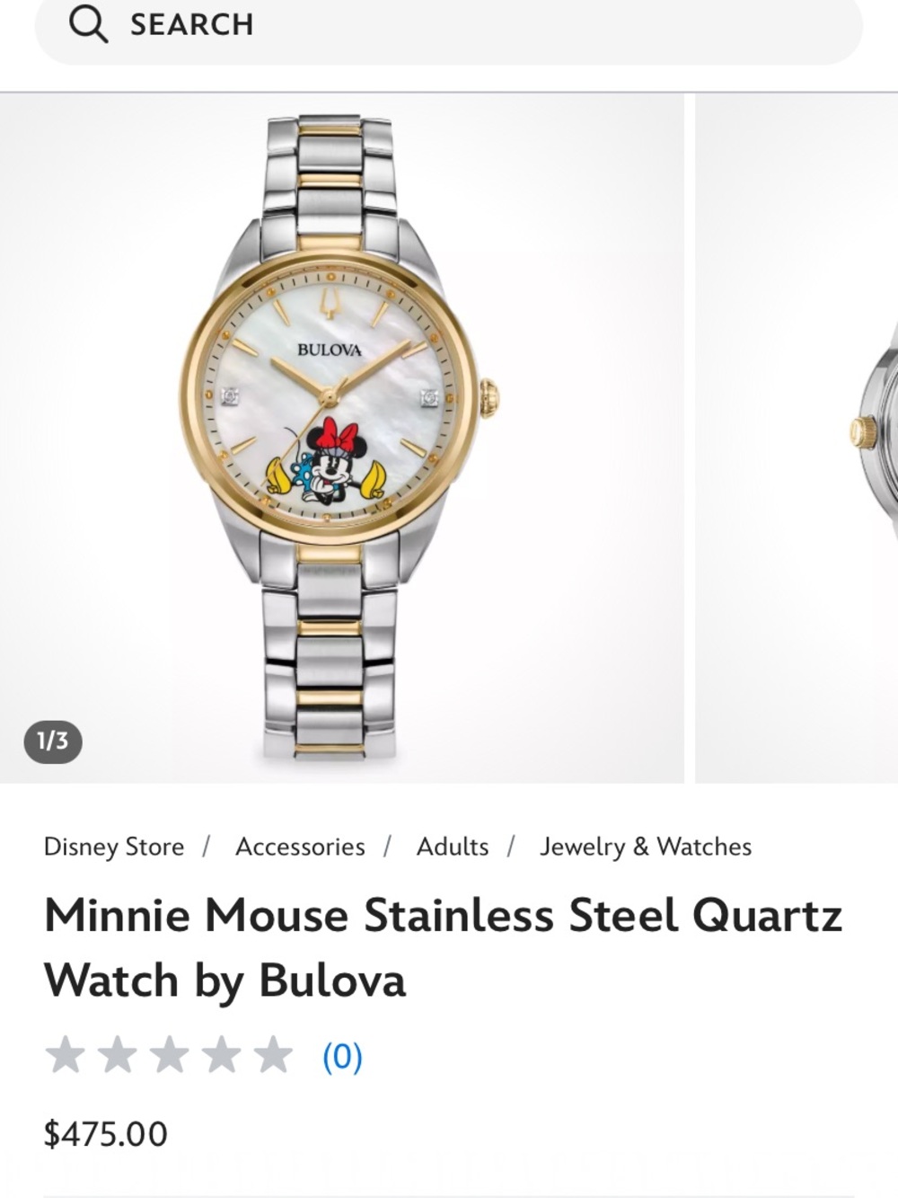 Bulova Two-Tone Silver and Gold Minnie Mouse Bracelet Watch